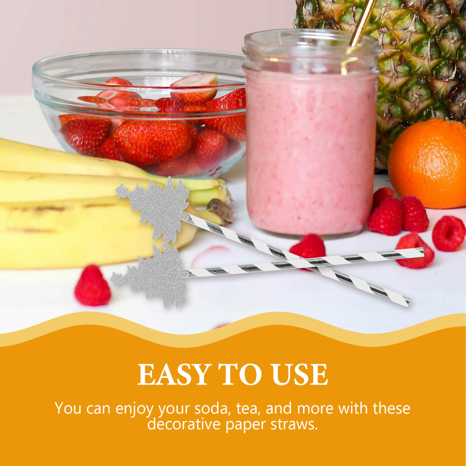Paper Straw Color - 25 Stück Weihnachtsbaum-Papierstrohhalme, gestreift, Einweg, bunt,